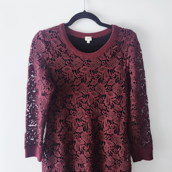 Wilfred Lace Dress Size S Burgundy Crochet Lace Overlay Long Sleeve Aritzia - Picture 3 of 7